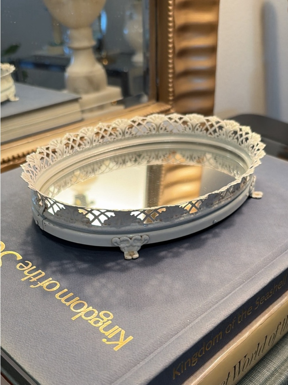 Vintage Filigree Vanity Mirror Tray Shabby Chic French